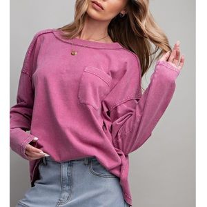 Mineral washed knit top in Orchid